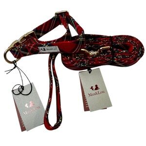 MAX & LOU Tartan Plaid Medium Dog Collar & Leash NWT